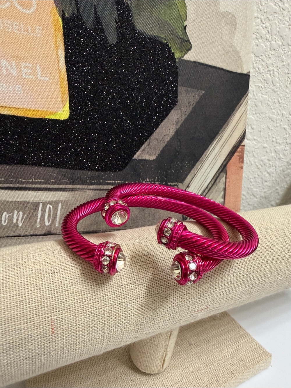 Magenta Crystal-Accent Cable Cuff Bracelet - Women Jewelry
